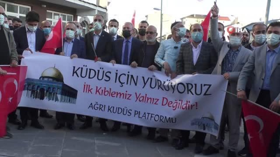 Ağrı'da İsrail'in Filistin'e yönelik saldırılarına tepki