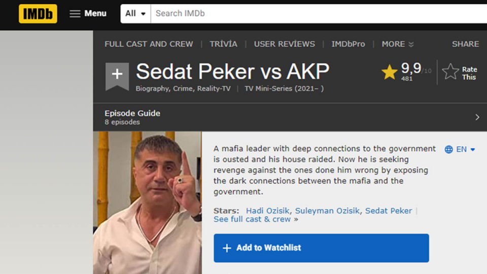 Sedat Peker' in Yayımladığı Videolar IMDb'de listelenmeye başladı.